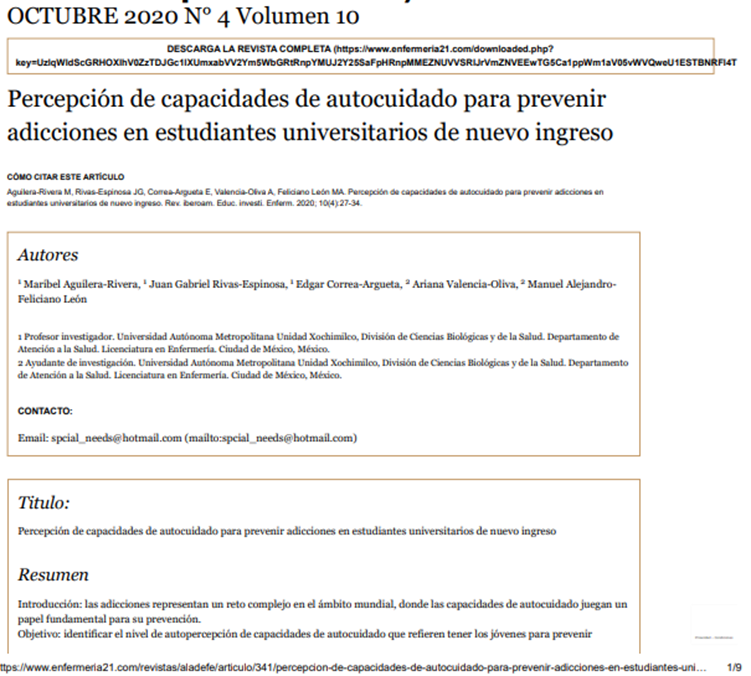 Percepción de capacidades de autocuidado para prevenir adicciones en estudiantes universitarios de nuevo ingreso